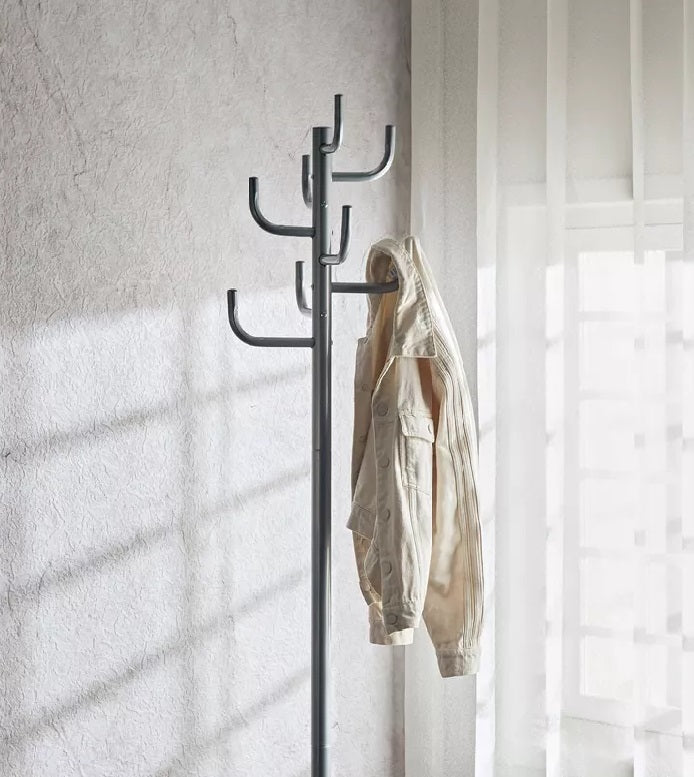 Gray Coat Rack - Freestanding Hat and Coat Stand with 8 Hooks. 19.68" x 19.68" x 72.44" HAOG - HAOG