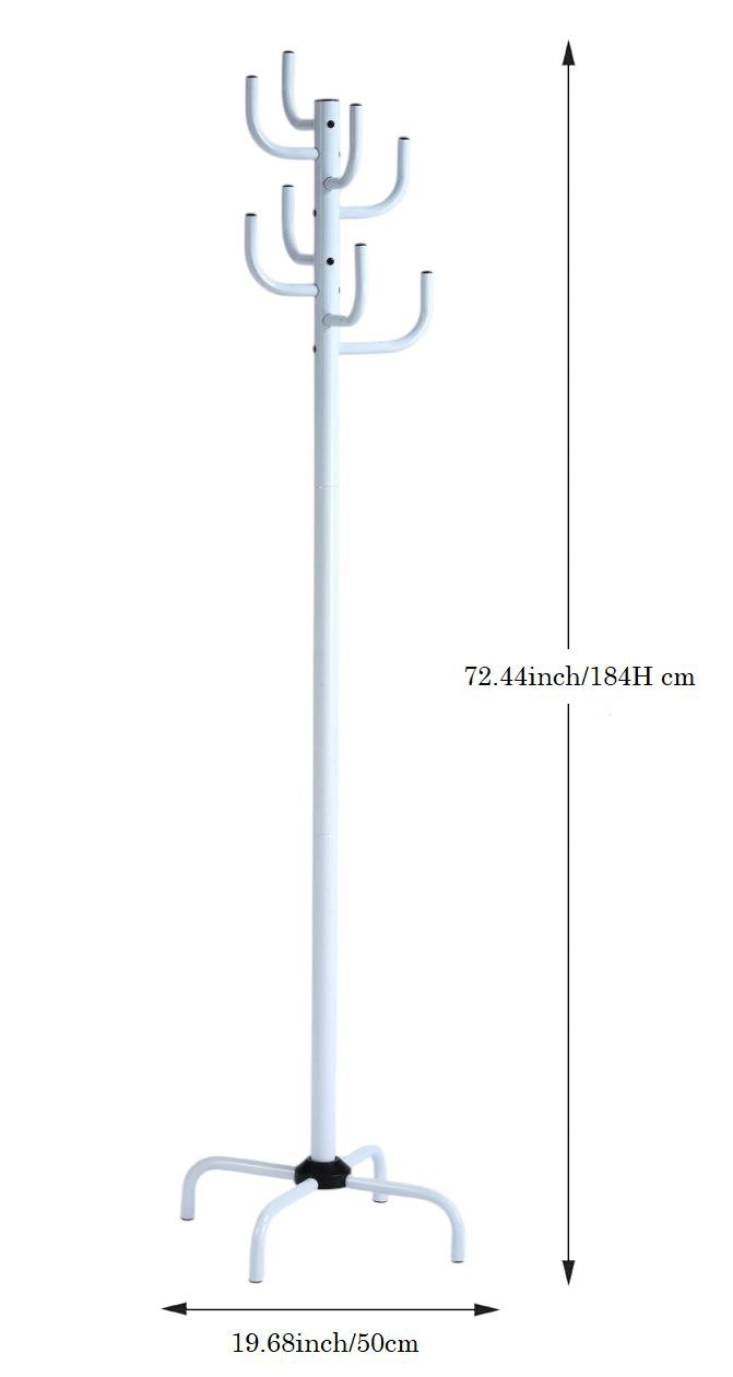 White Powder-Coated Coat Rack - Freestanding Hat and Coat Stand with 8 Hooks. 19.68" x 19.68" x 72.44" HAOG - HAOG