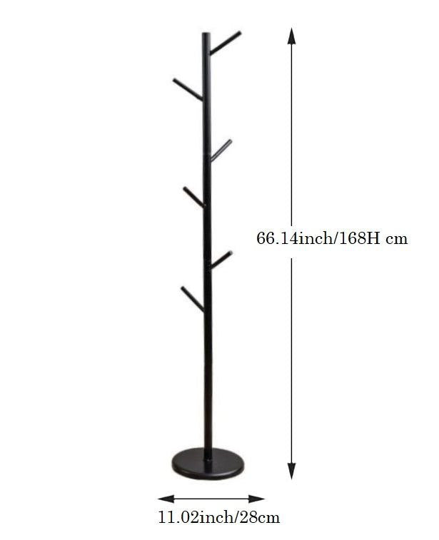 Freestanding Coat Rack Black - Modern Hat and Coat Stand with Black Powder Coated Tubular Steel, 11.02 DIA x 66.14 H Inches. HAOG Home and Office Goods - HAOG