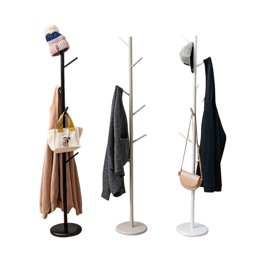 Freestanding Coat Rack Black - Modern Hat and Coat Stand with Black Powder Coated Tubular Steel, 11.02 DIA x 66.14 H Inches. HAOG Home and Office Goods - HAOG