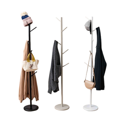 Freestanding Coat Rack Black - Modern Hat and Coat Stand with Black Powder Coated Tubular Steel, 11.02 DIA x 66.14 H Inches. HAOG Home and Office Goods - HAOG