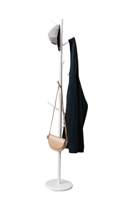 Freestanding Coat Rack White - Modern Hat and Coat Stand with White Powder Coated Tubular Steel, 11.02 DIA x 66.14 H Inches. HAOG Home and Office Goods - HAOG